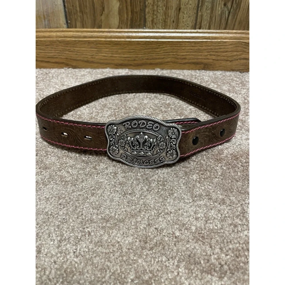 Angel Ranch Youth Girl's‎ Rodeo Princess Brown Leather Pink Trim Belt D130002034